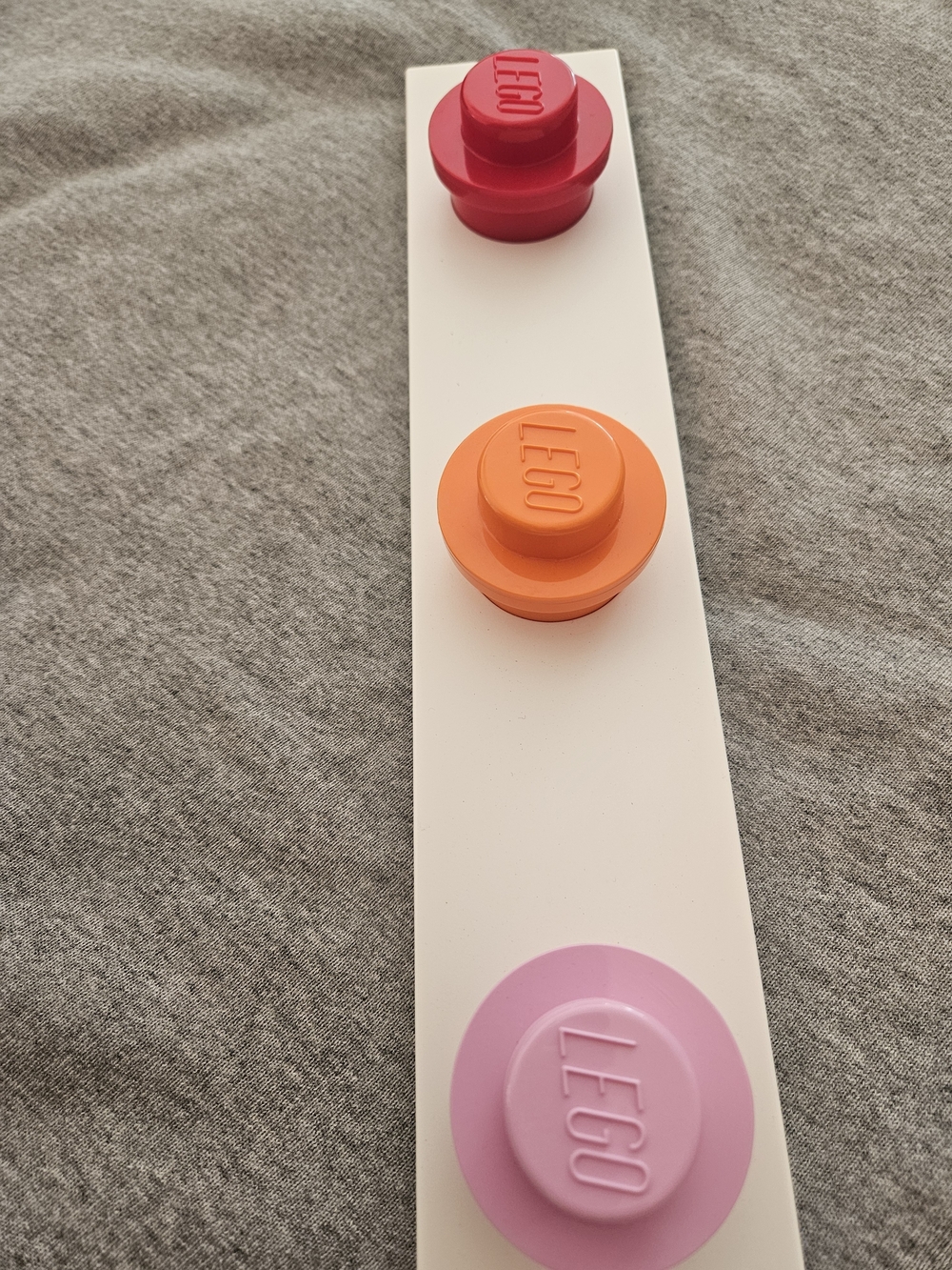 LEGO Wall Hook Rack with Pink, Orange, Red Round Hooks